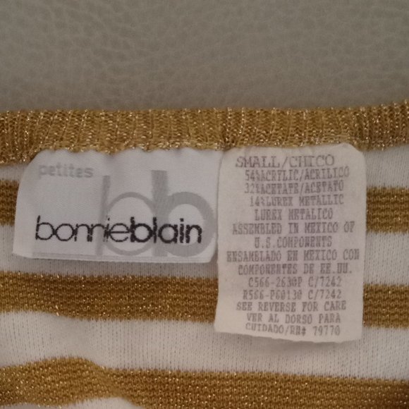 Bonnie Blaine White/Gold Short Sleeve Top Size Small - Picture 2 of 4